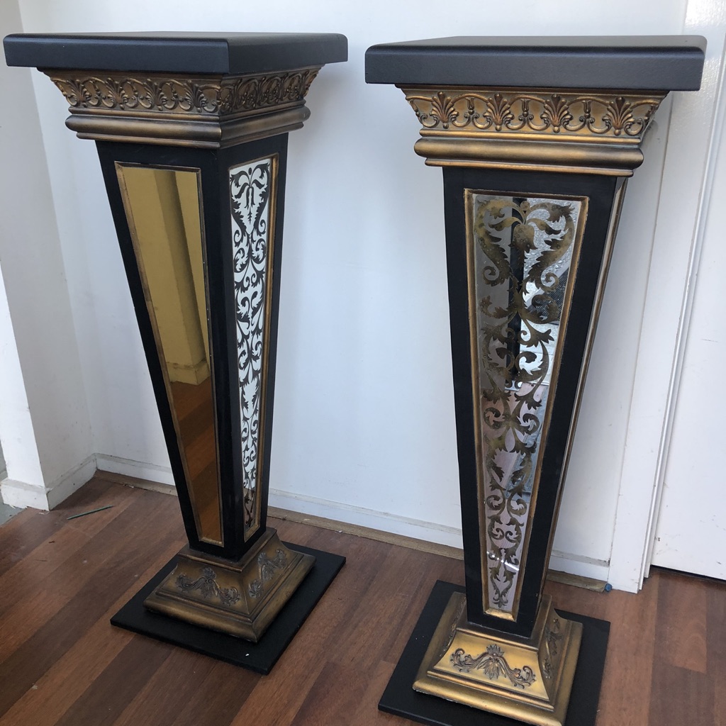 PEDESTAL, Baroque Black & Gold w Mirror Panels 1.2m H